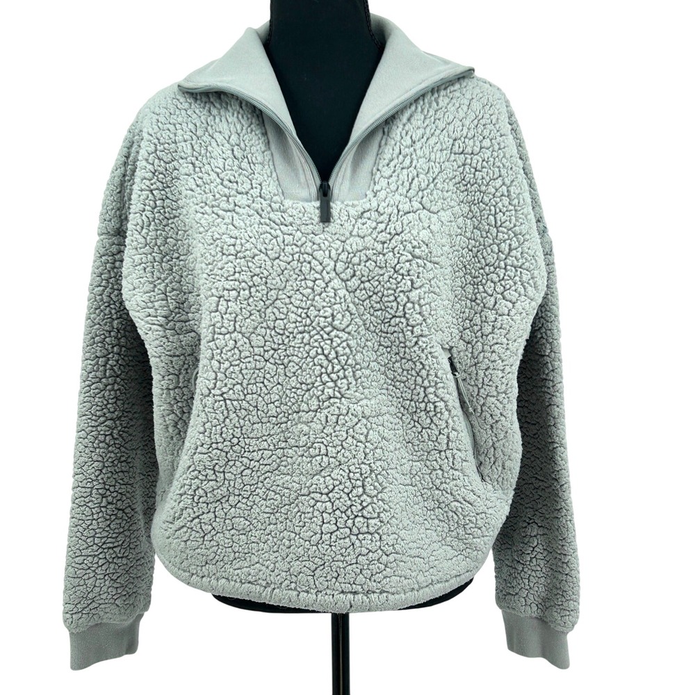 Backcountry Sherpa Fleece Quarter Zip Pullover Sage Gray Medium Gorpcore Cozy - Picture 3 of 8